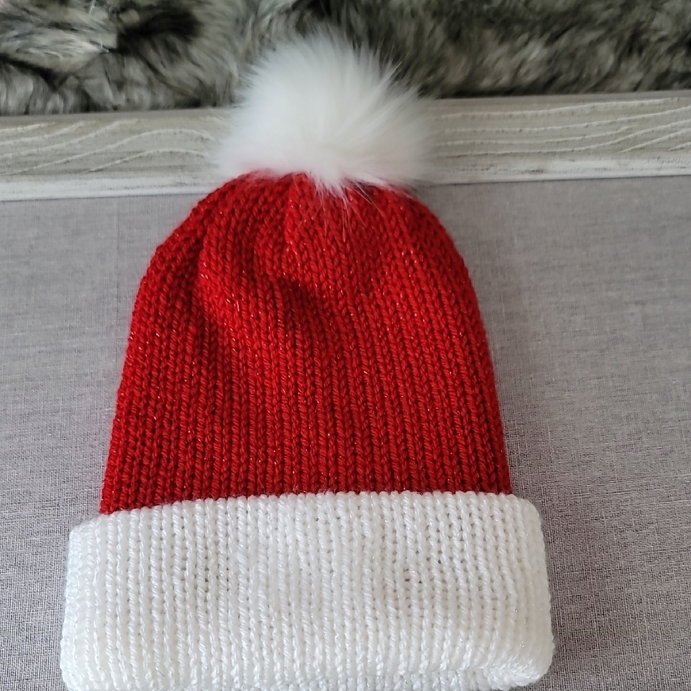 Red and White Kids Pom Pom Beanie